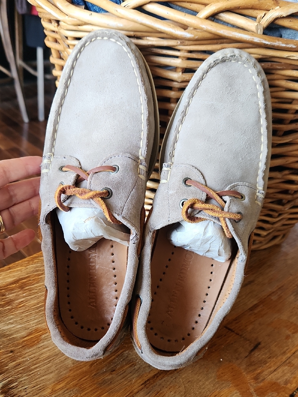 Allen Edmonds Force 10 sz 8.5 Port Washington Boat Shoes Suede Taupe - Picture 4 of 16